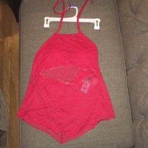 Mesh red bathing suit top